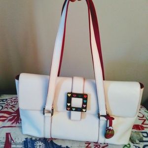 Dooney Burke White Leather Satchel Hearts Buckle